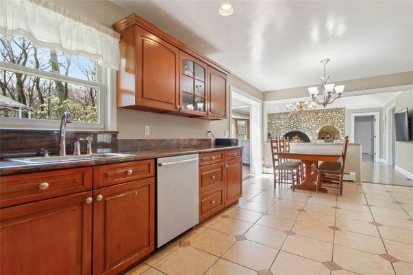 Chandelier, Dining room, Fireplace, Interior, Kitchen, Recessed Lighting