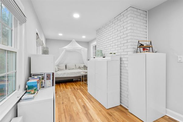 Interior, Recessed Lighting, Stone Walls, Wood Texture Flooring