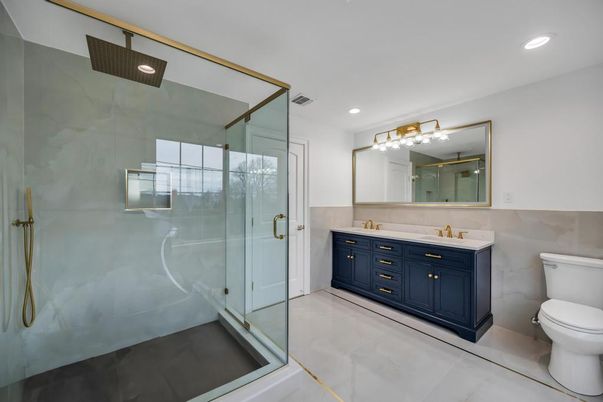 Bathroom, Glass Shower, Interior, Recessed Lighting