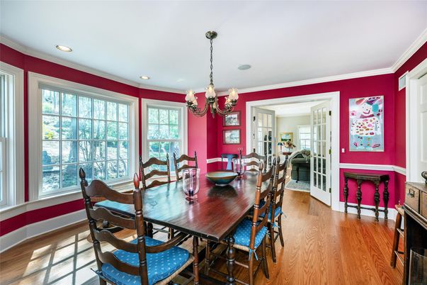 Chandelier, Dining room, Interior, Living room, Recessed Lighting, Wood Texture Flooring