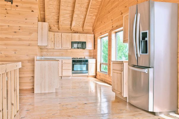 Interior, Kitchen, Stainless Steel Appliances, Wooden Beams, Wooden Ceilings, Wood Texture Flooring, Wooden Walls
