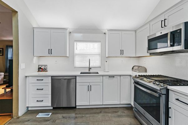 Interior, Kitchen, Stainless Steel Appliances, Wood Texture Flooring