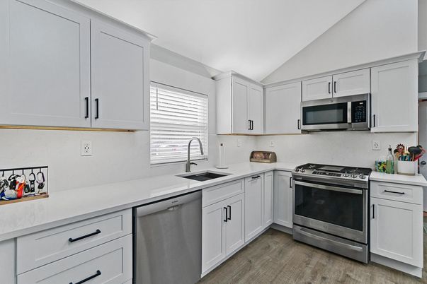 Interior, Kitchen, Stainless Steel Appliances, Wood Texture Flooring