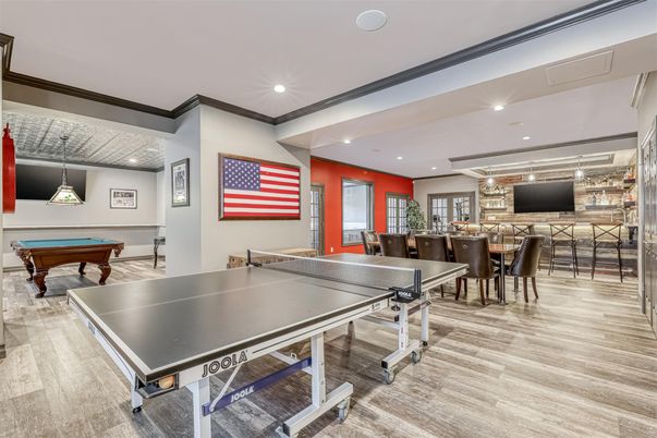 Billiard Table, Game Room, Interior, Recessed Lighting, Wood Texture Flooring