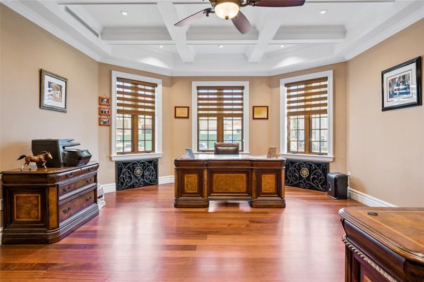 Home Office, Interior, Recessed Lighting, Wood Texture Flooring
