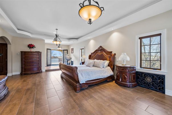 Bedroom, Interior, Pendant Lights, Recessed Lighting, Wood Texture Flooring