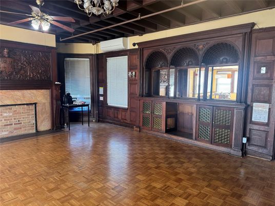 Empty room, Fireplace, Interior, Wooden Beams, Wood Texture Flooring