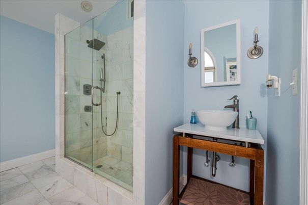 Bathroom, Glass Shower, Interior, Marble, Marble Walls