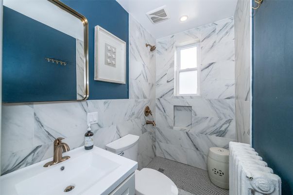 Bathroom, Interior, Marble Walls, Recessed Lighting