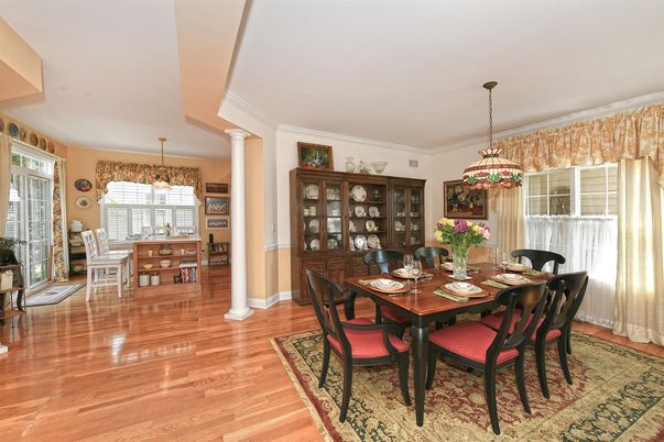 Chandelier, Dining room, Interior, Pendant Lights, Wood Texture Flooring