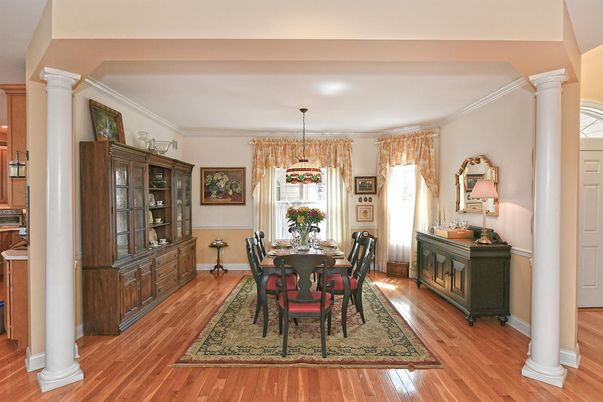 Dining room, Interior, Pendant Lights, Wood Texture Flooring