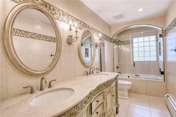 Bathroom, Dual Sink Vanities, Glass Shower, Interior, Recessed Lighting