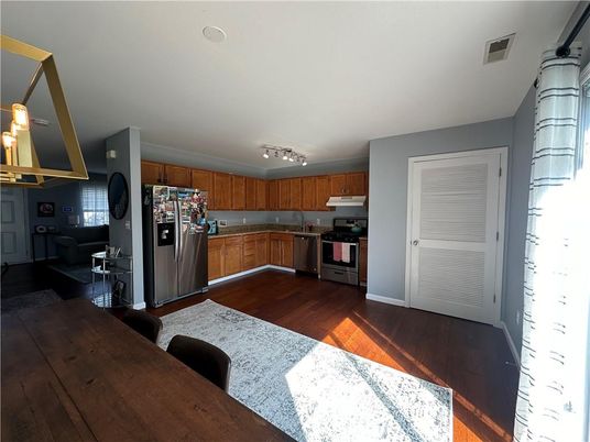 Interior, Kitchen, Stainless Steel Appliances, Wood Texture Flooring