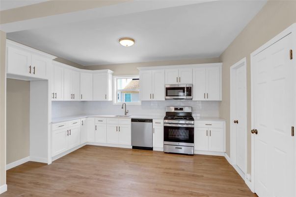 Interior, Kitchen, Stainless Steel Appliances, Wood Texture Flooring