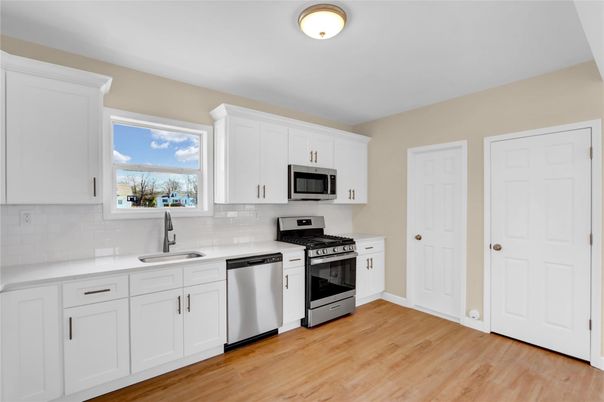 Interior, Kitchen, Stainless Steel Appliances, Wood Texture Flooring