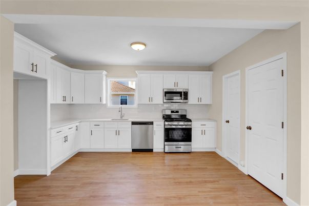 Interior, Kitchen, Stainless Steel Appliances, Wood Texture Flooring