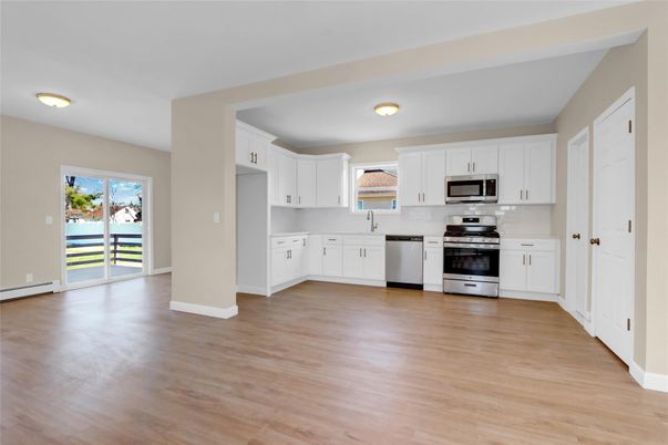 Interior, Kitchen, Stainless Steel Appliances, Wood Texture Flooring