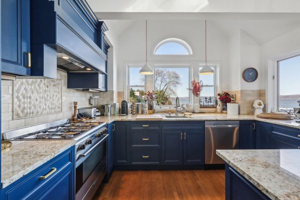 Interior, Kitchen, Pendant Lights, Stainless Steel Appliances, Wood Texture Flooring