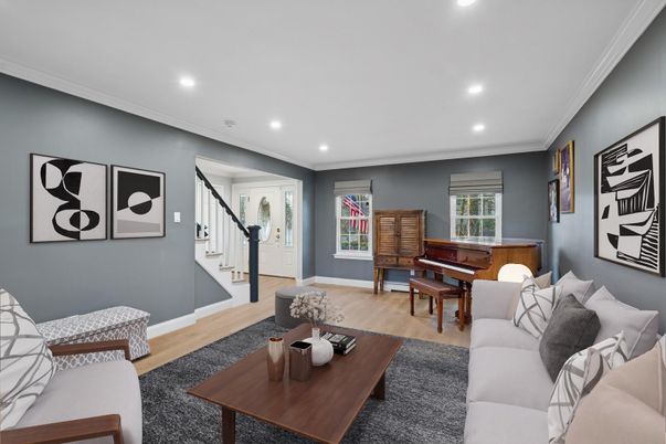 Interior, Living room, Piano, Recessed Lighting, Wood Texture Flooring