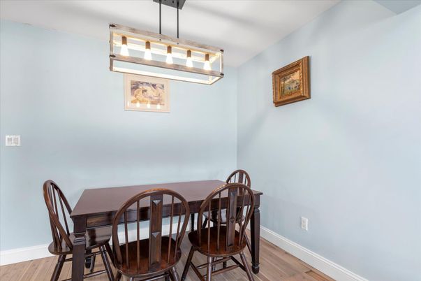 Dining room, Interior, Pendant Lights, Wood Texture Flooring