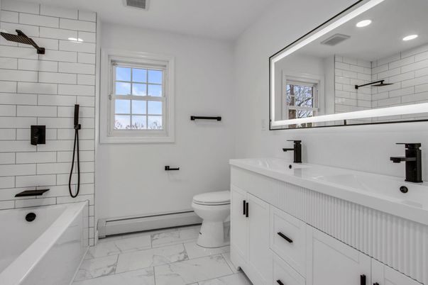 Bathroom, Dual Sink Vanities, Interior, Marble, Recessed Lighting