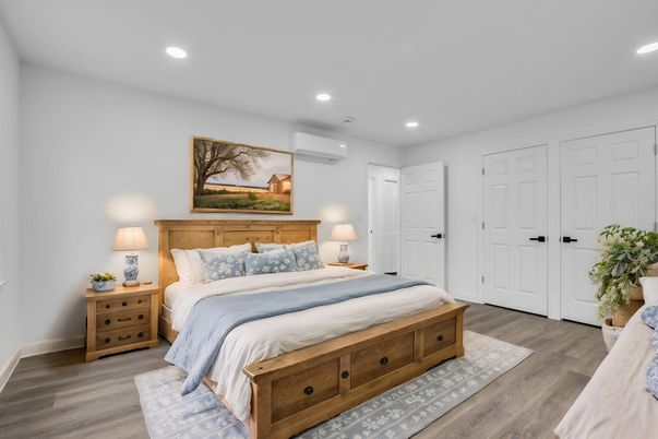 Bedroom, Interior, Recessed Lighting, Wood Texture Flooring