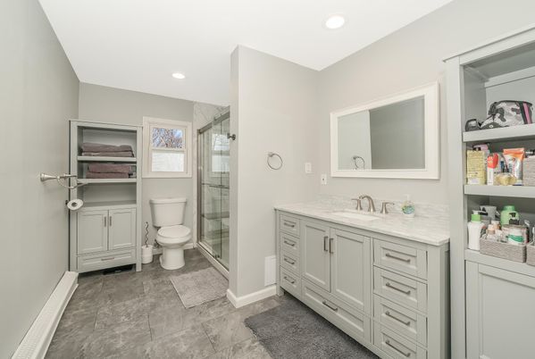 Bathroom, Dual Sink Vanities, Glass Shower, Interior, Recessed Lighting
