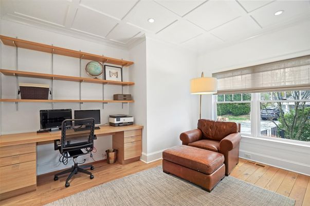 Home Office, Interior, Recessed Lighting, Wood Texture Flooring