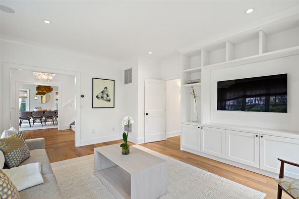 Dining room, Interior, Recessed Lighting, Wood Texture Flooring