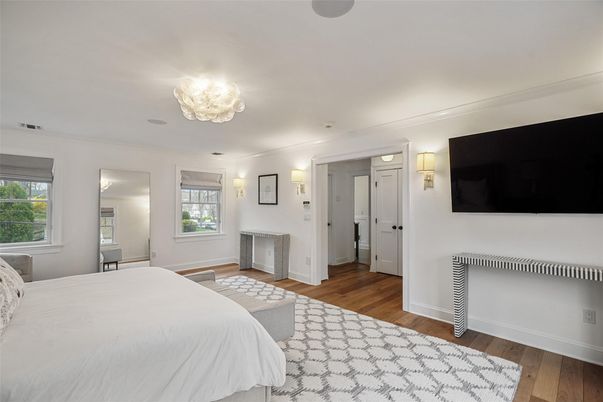 Bedroom, Chandelier, Interior, Wood Texture Flooring