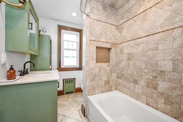 Bathroom, Interior, Recessed Lighting, Stone Walls