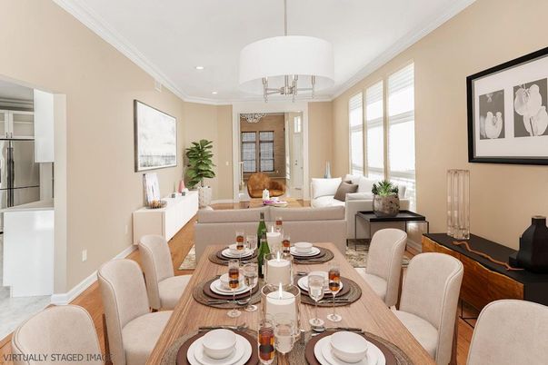 Chandelier, Dining room, Interior, Living room, Recessed Lighting, Wood Texture Flooring