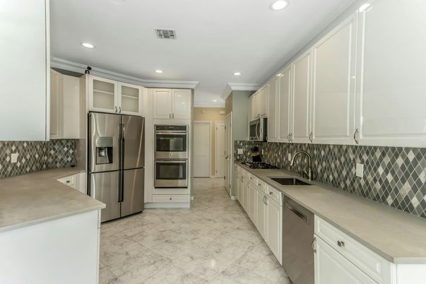 Interior, Kitchen, Marble, Recessed Lighting, Stainless Steel Appliances