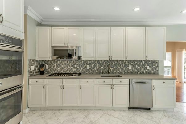 Interior, Kitchen, Marble, Recessed Lighting, Stainless Steel Appliances