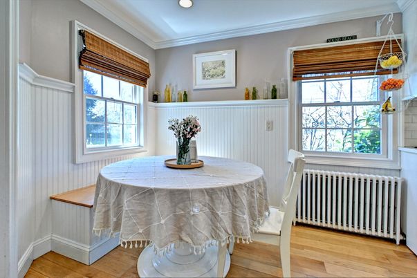 Dining room, Interior, Recessed Lighting, Wood Texture Flooring