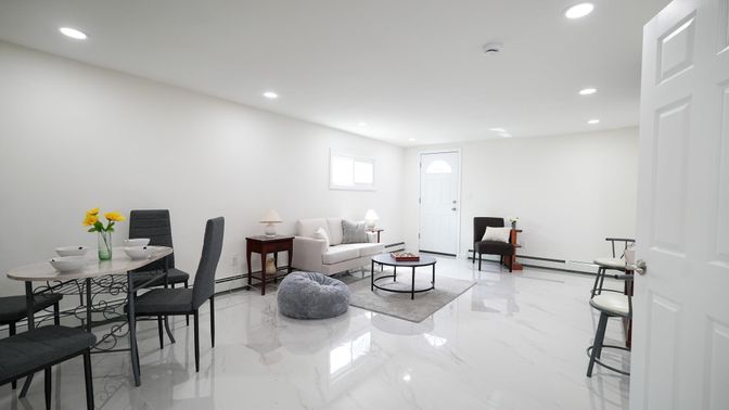Dining room, Interior, Living room, Marble, Recessed Lighting