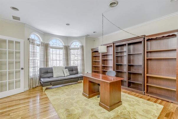 Home Office, Interior, Pendant Lights, Recessed Lighting, Wood Texture Flooring
