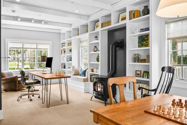 Fireplace, Home Office, Interior, Recessed Lighting