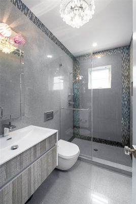 Bathroom, Glass Shower, Interior, Recessed Lighting