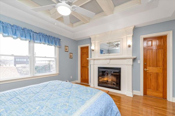 Bedroom, Fireplace, Interior, Wood Texture Flooring