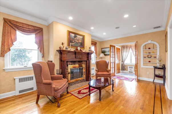 Fireplace, Interior, Recessed Lighting, Wood Texture Flooring
