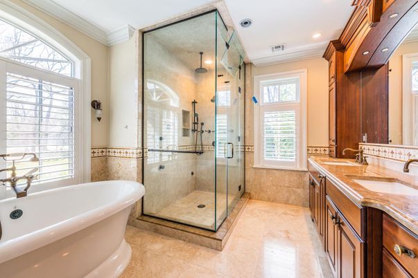 Bathroom, Dual Sink Vanities, Free Standing Baths, Glass Shower, Interior, Recessed Lighting