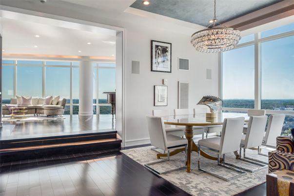 Chandelier, Dining room, Interior, Recessed Lighting, Water, Wood Texture Flooring