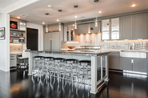 Interior, Kitchen, Pendant Lights, Recessed Lighting, Wood Texture Flooring