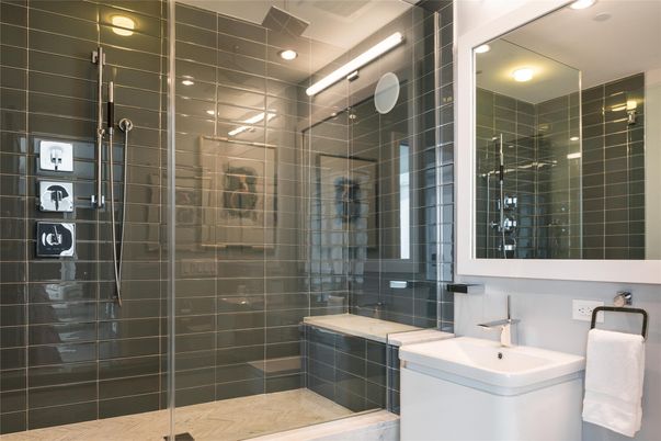 Bathroom, Glass Shower, Interior, Recessed Lighting