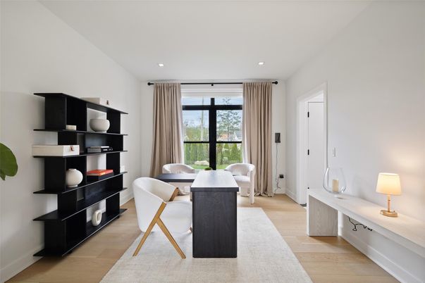 Home Office, Interior, Recessed Lighting, Wood Texture Flooring
