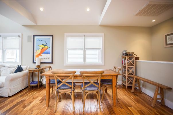 Dining room, Interior, Recessed Lighting, Wood Texture Flooring