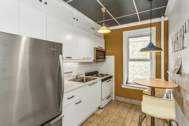 Interior, Kitchen, Pendant Lights, Wood Texture Flooring