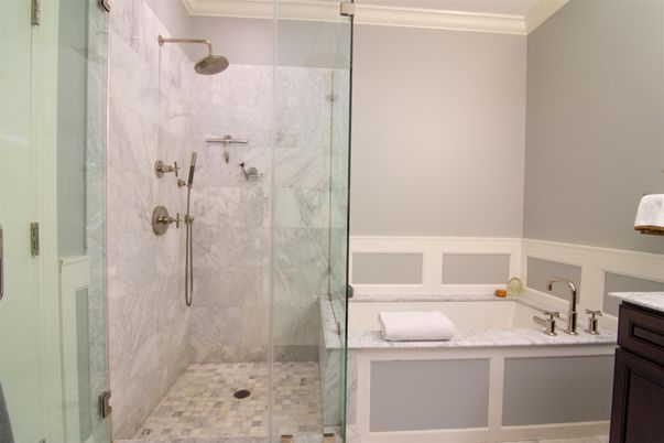 Bathroom, Glass Shower, Interior, Marble Walls