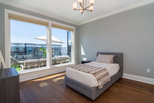 Bedroom, Chandelier, Interior, Wood Texture Flooring